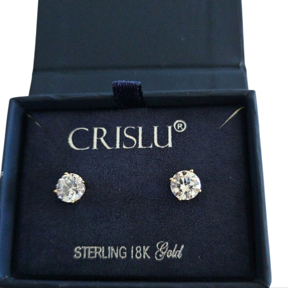 CRISLU Std Earrrings Sterling 18K Gold Cubic Zirconia Round Jewelry - Picture 4 of 7